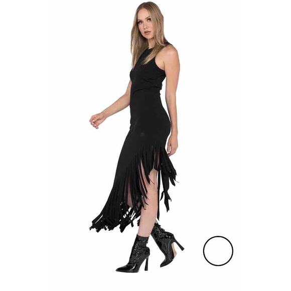 Eva Varro Women's Asymmetric Fringe Dress Reversible Black Green Small New ac27 - Picture 3 of 11